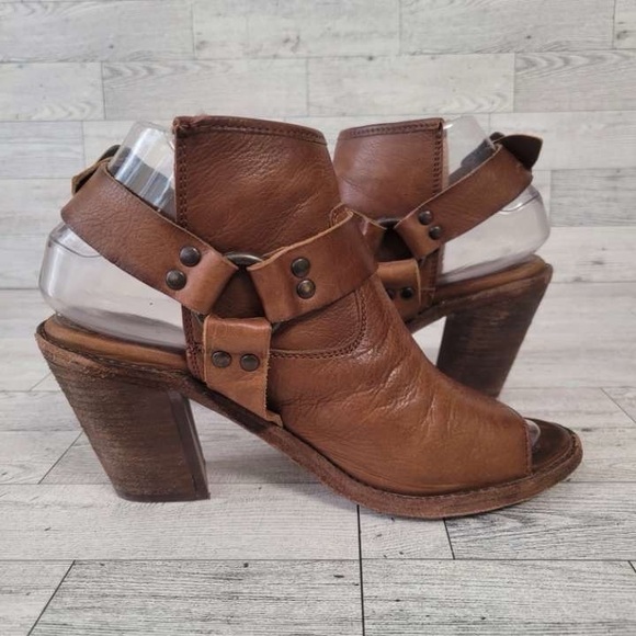 Women’s Frye Izzy Brown Leather Open Toed Sling Harness Booties Size 6.5 B - Picture 7 of 10